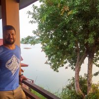 Silviu watching the sunset from our terrasse