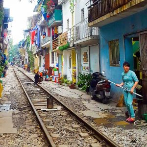 Cooking on the train street of Hanoi