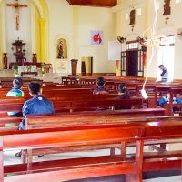 Kids studying in the church on a Sunday