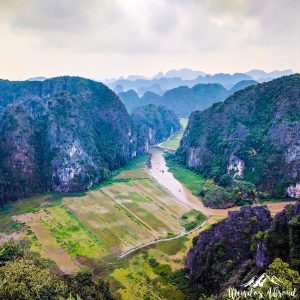 Panoramic view of rice fields from Tam Coc