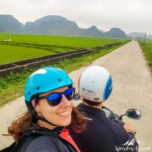 Selfie riding in the rice fields