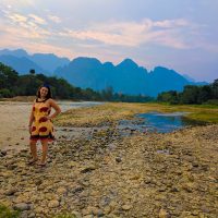 Perine at the Nam Song river at sunset