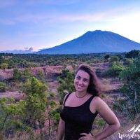 Perine posing in front of Mount Agung.