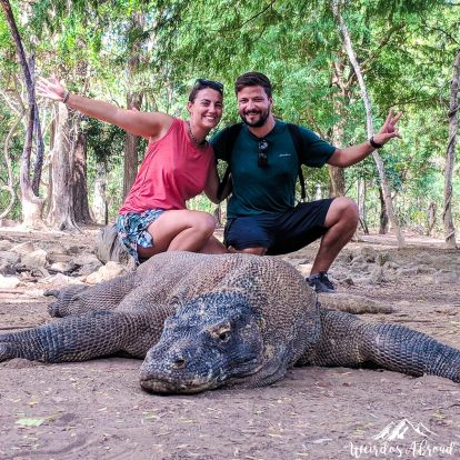 Posing with a 3m Komodo Dragon