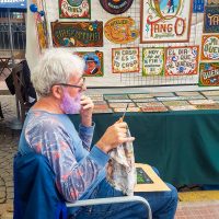 San Telmo Sunday fair: pink bearded artistlooking forinspiration!